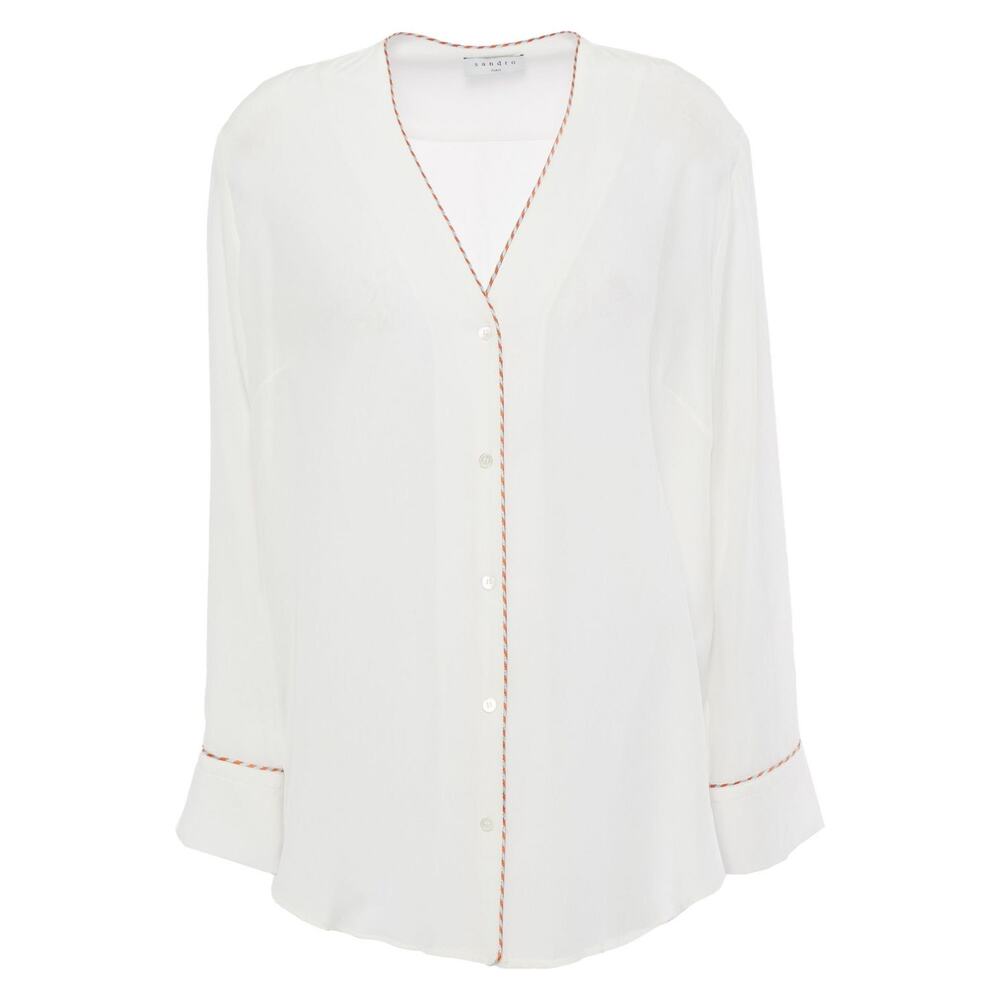 SANDRO Paul washed-silk blouse with fire/ ivory size 3 medium - Picture 3 of 13